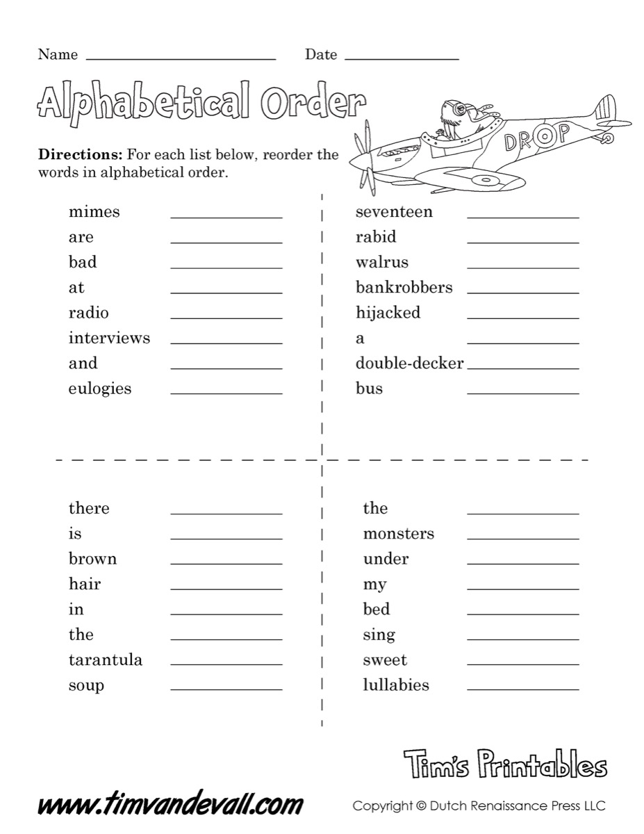 Printable Alphabetical Order Worksheets, Language Arts Pdf throughout Alphabet Order Worksheets Free