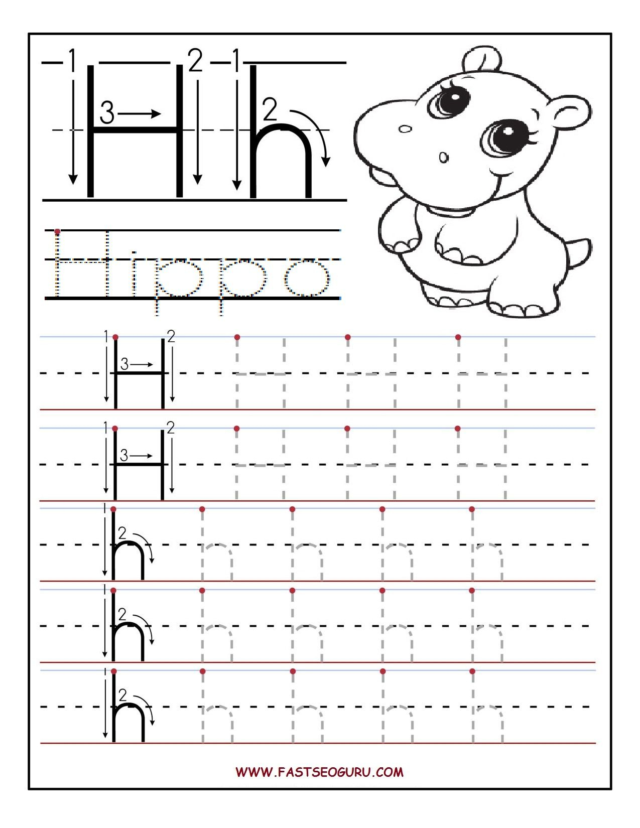 Printable Letter H Tracing Worksheets For Preschool regarding Letter H Worksheets Free