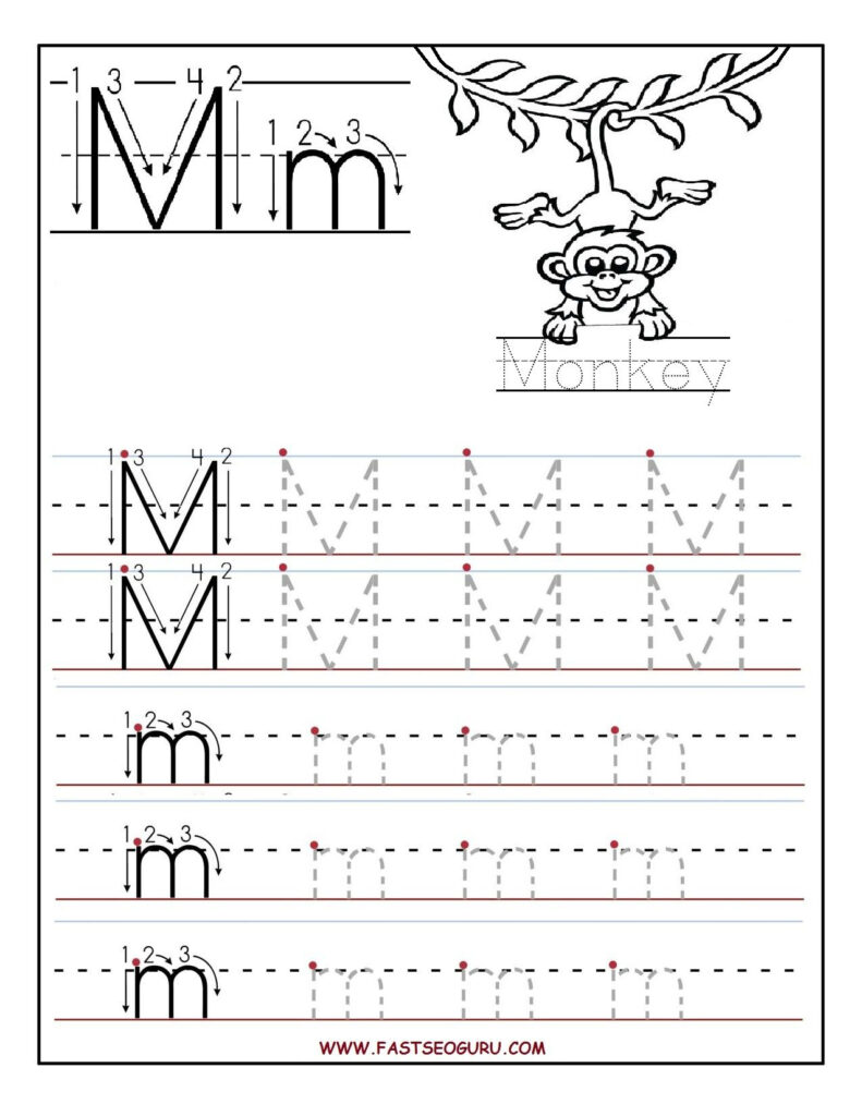 Printable Letter M Tracing Worksheets For Preschool For Letter M Worksheets For Pre K