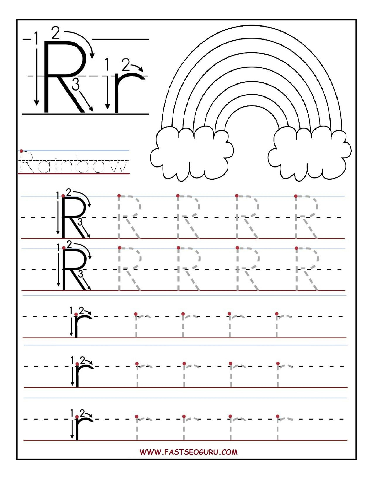 Printable Letter R Tracing Worksheets For Preschool intended for R Letter Worksheets