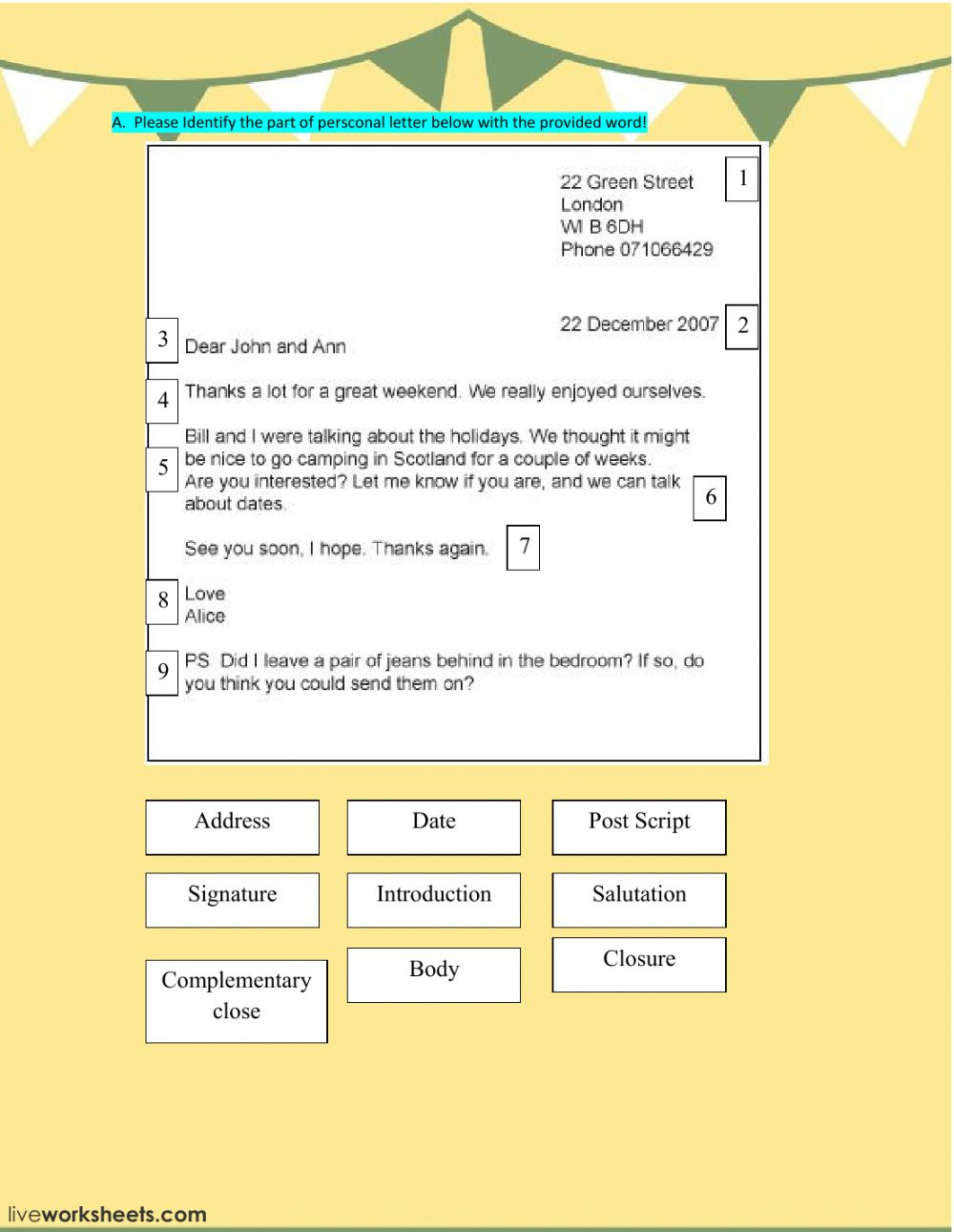Review Personal Letter - Interactive Worksheet within Letter Worksheets Review
