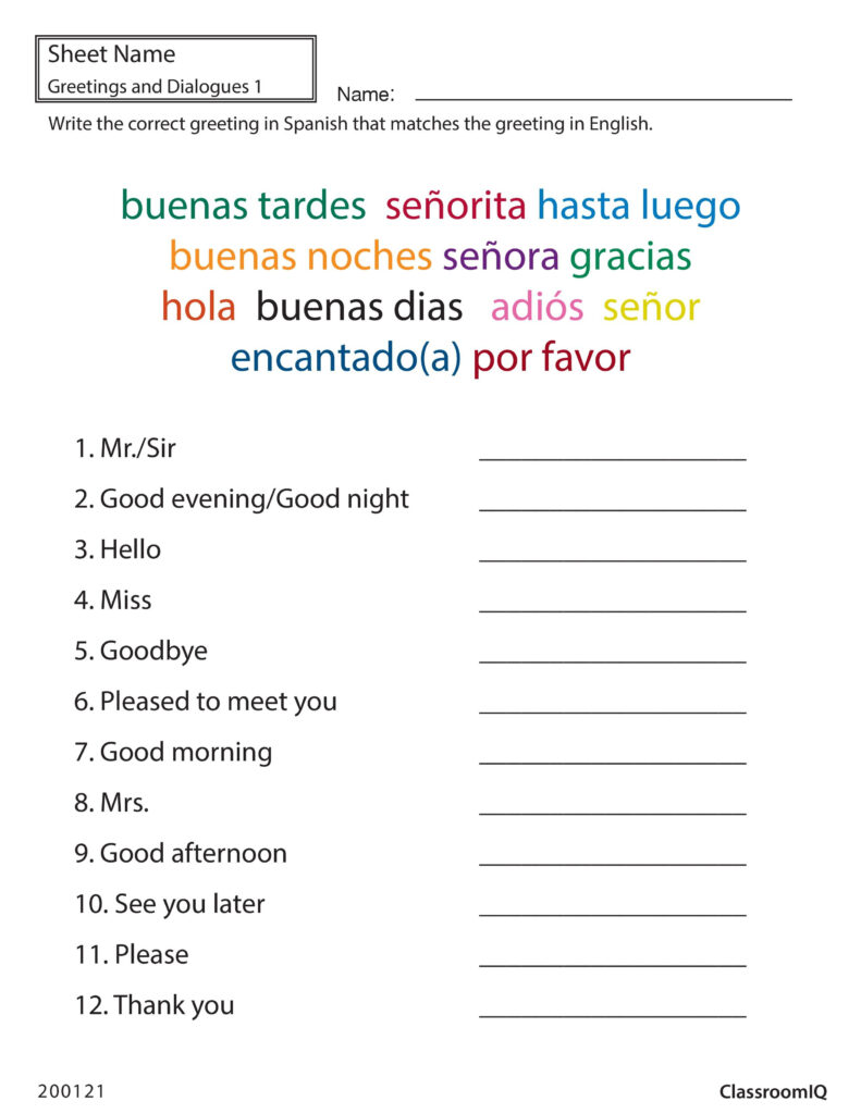Spanish Greetings Matching #classroomiq #spanishworksheets Intended For Alphabet Exercises In Spanish