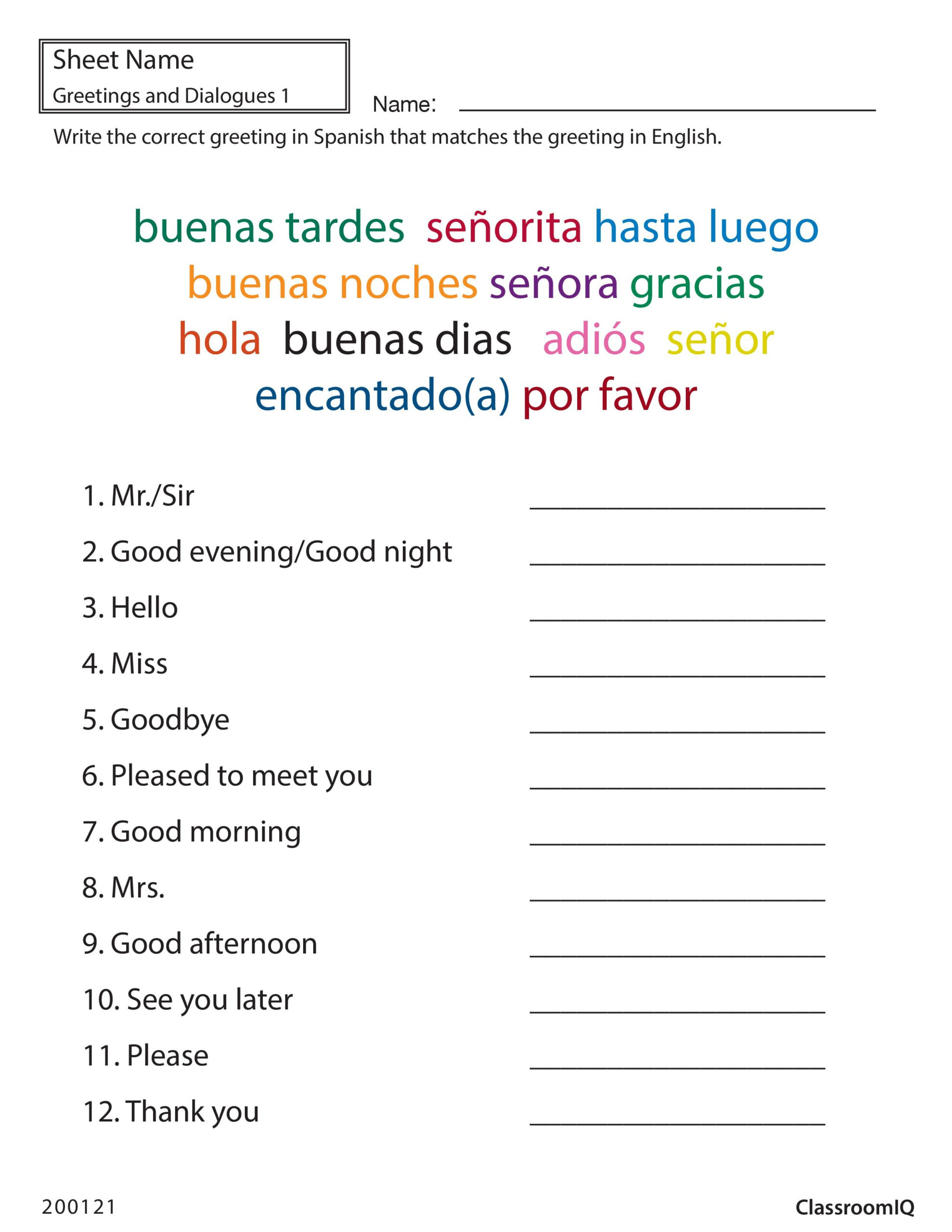 Spanish Greetings Matching #classroomiq #spanishworksheets intended for Alphabet Exercises In Spanish