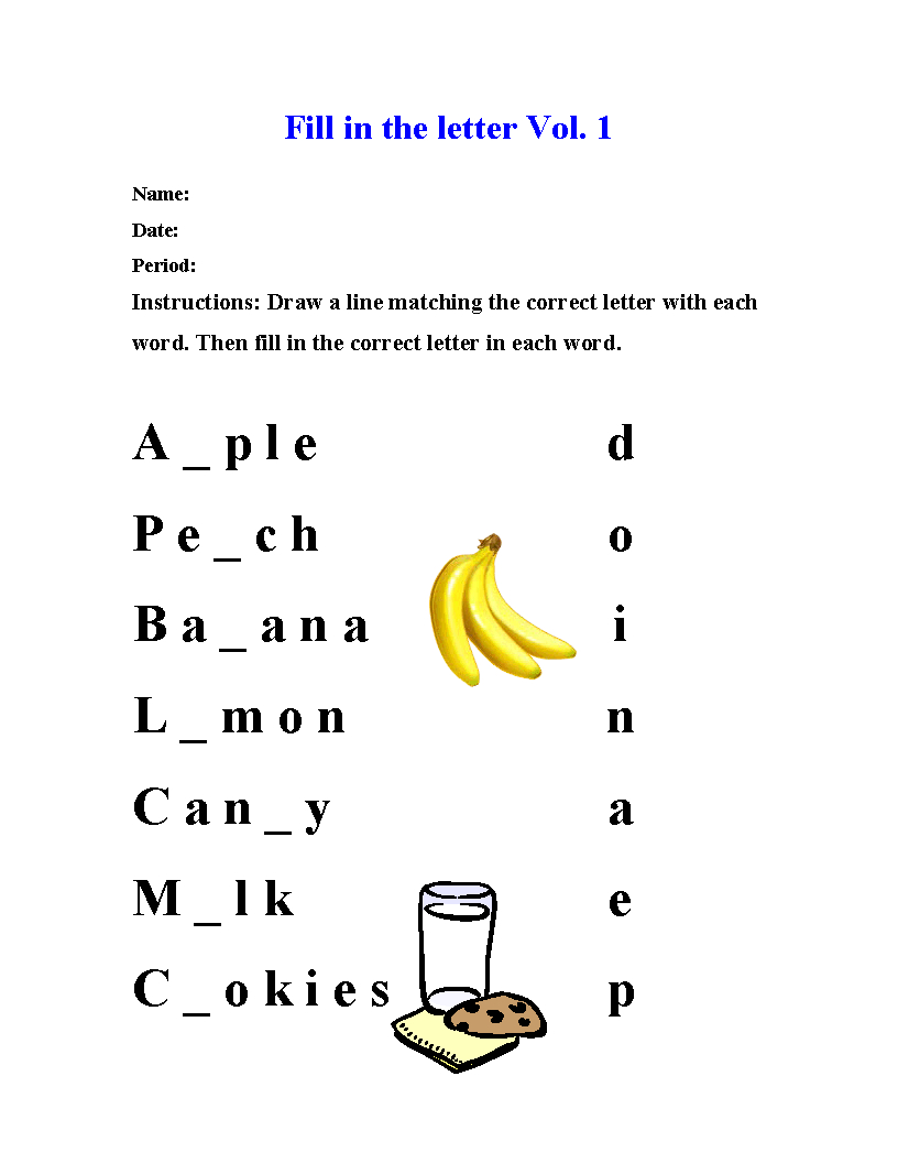 Spelling Worksheets | Fill-In The Letter Spelling Worksheets with regard to Alphabet Spelling Worksheets