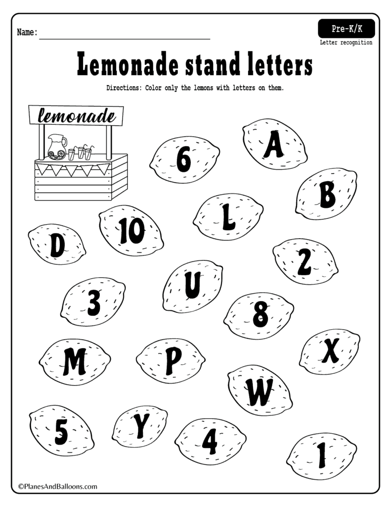 Summer Lemonade Fun: Letter Recognition Worksheets Pdf Set within Alphabet Recognition Worksheets For Kindergarten