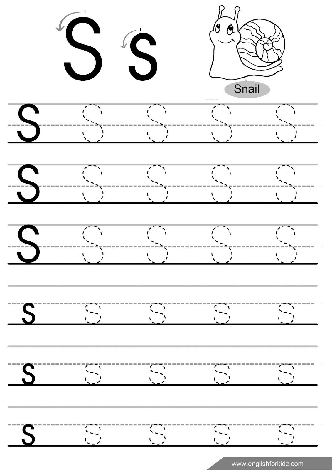 Trace Letter S | Kids Activities in S Letter Worksheets