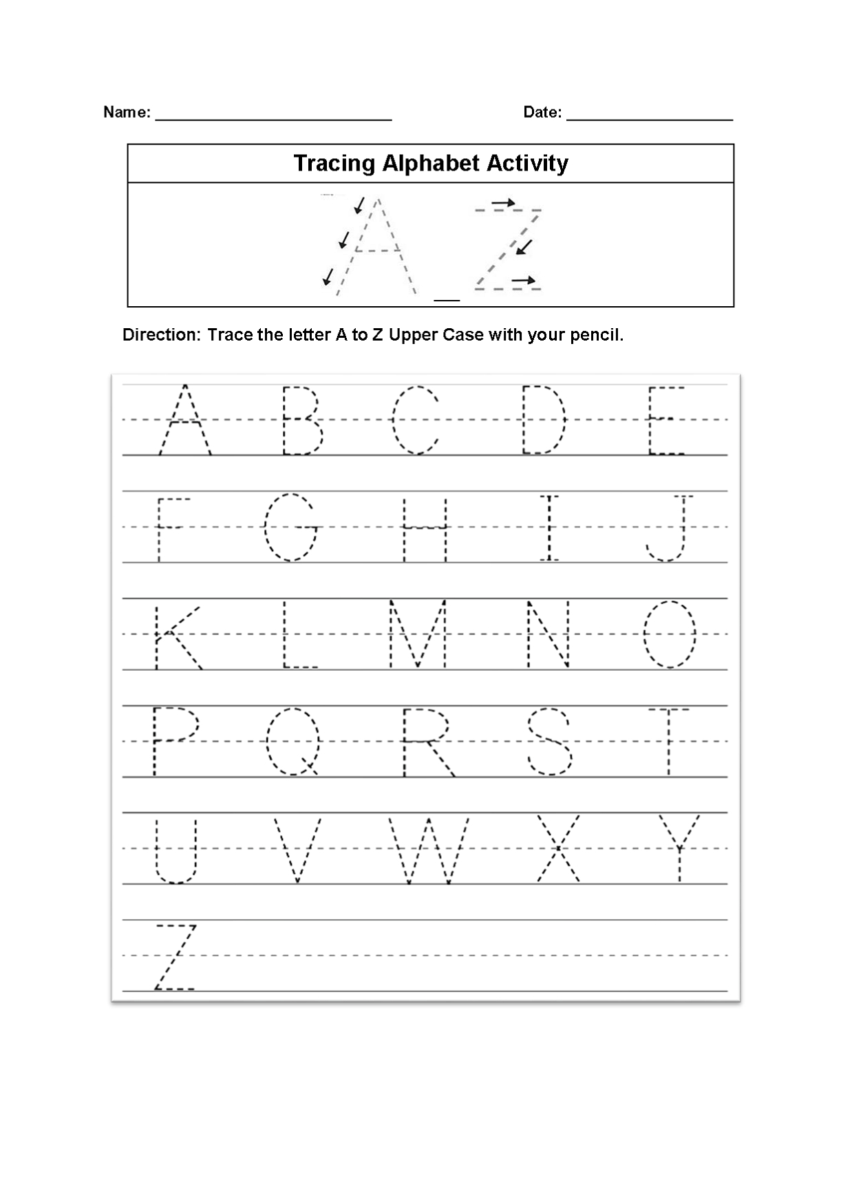 Tracing Alphabet Worksheets – Kids Learning Activity in Alphabet Worksheets Az
