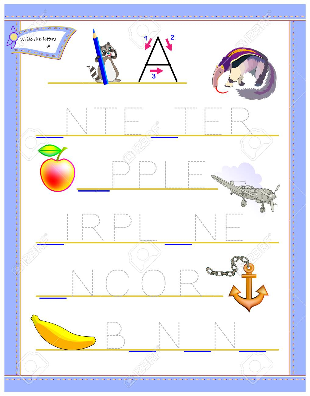 Tracing Letter A For Study English Alphabet. Worksheet For Kids for Alphabet Worksheets English
