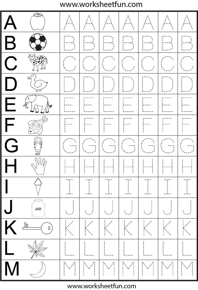 Tracing Letters A-M | Preschool Worksheets, Kindergarten with Alphabet Beginners Worksheets