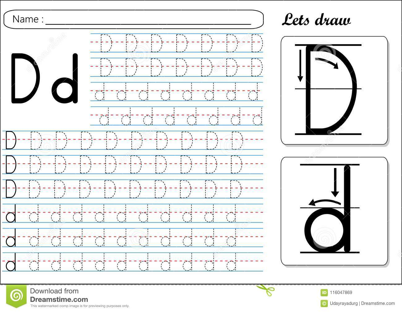 Tracing Worksheet -Dd Stock Vector. Illustration Of Small in Letter Dd Worksheets