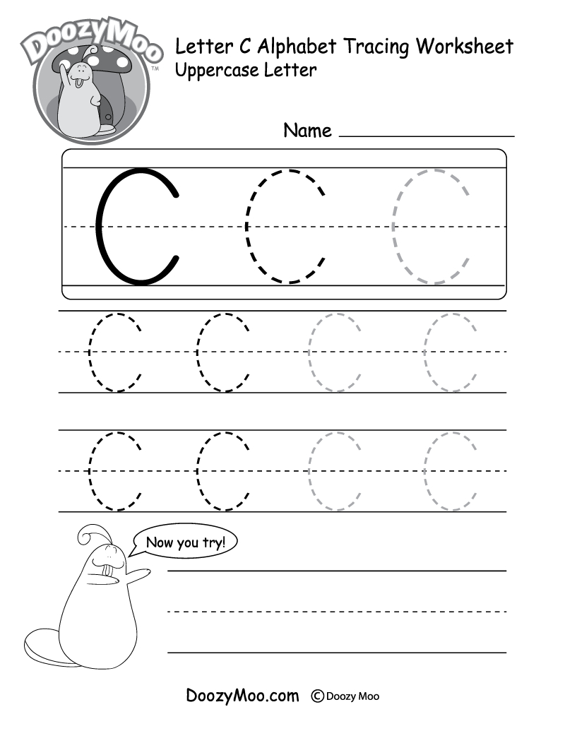 Uppercase Letter C Tracing Worksheet - Doozy Moo pertaining to Letter C Worksheets Pdf