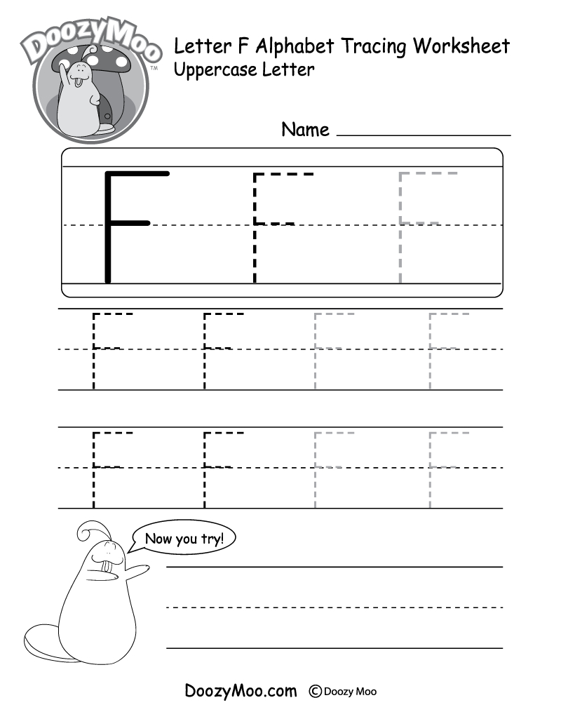 Uppercase Letter F Tracing Worksheet - Doozy Moo regarding F Letter Worksheets