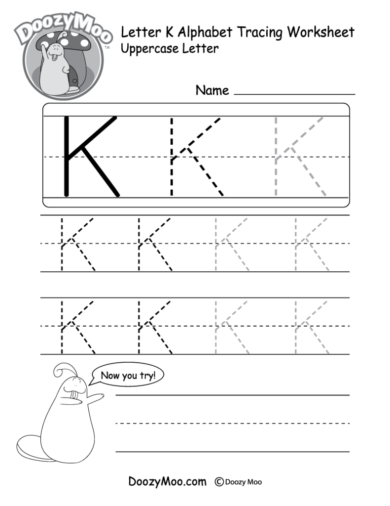 Uppercase Letter K Tracing Worksheet   Doozy Moo Inside Letter K Worksheets For Preschool