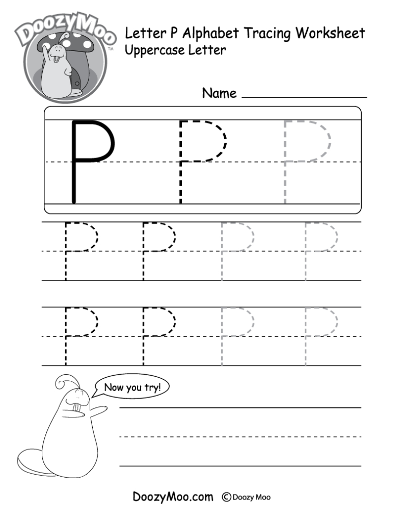 Uppercase Letter P Tracing Worksheet   Doozy Moo With Regard To Letter P Alphabet Worksheets