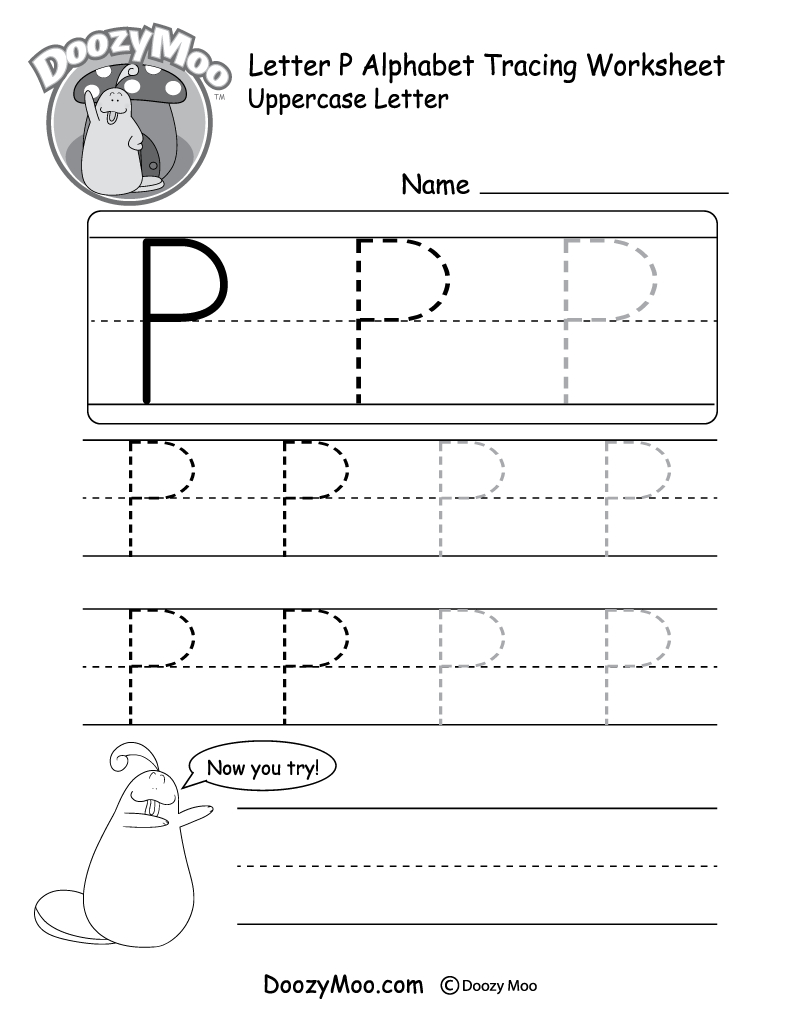 Uppercase Letter P Tracing Worksheet - Doozy Moo with regard to Letter P Alphabet Worksheets