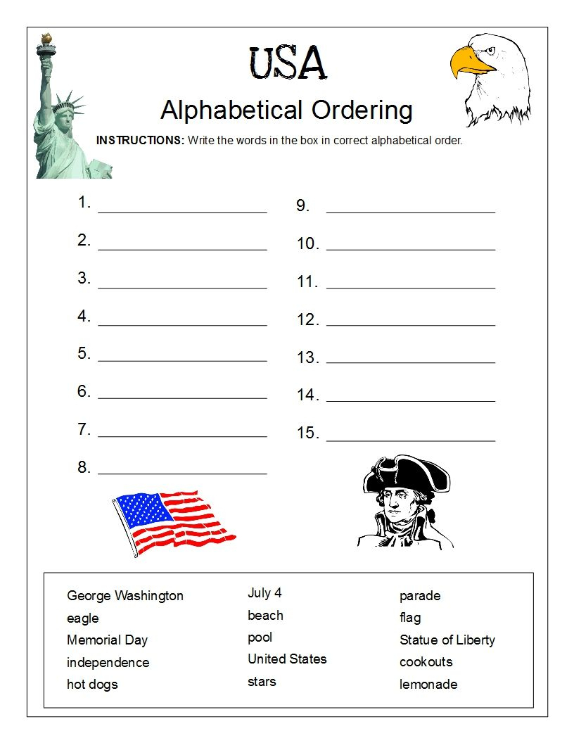 Usa Alphabetical Order Worksheet. Free! Perfect For Memorial in Alphabet Order Worksheets Free