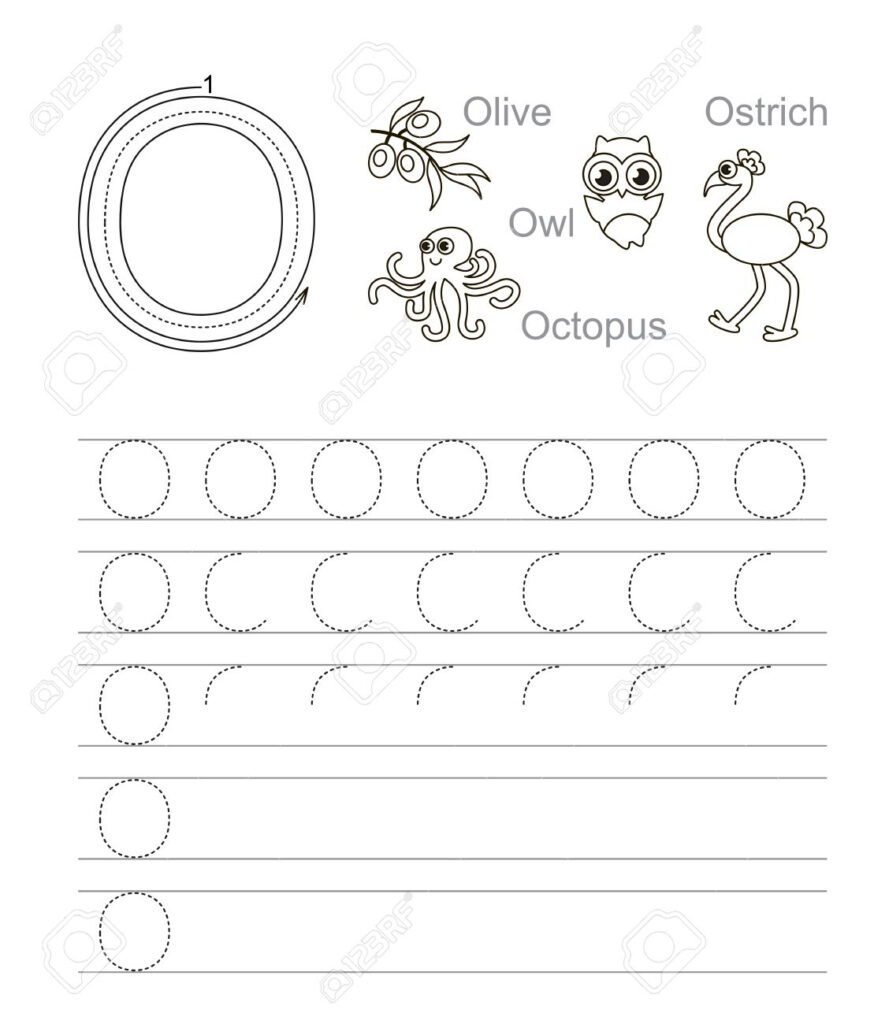 Vector Exercise Illustrated Alphabet. Learn Handwriting. Tracing.. With Regard To Alphabet O Worksheets