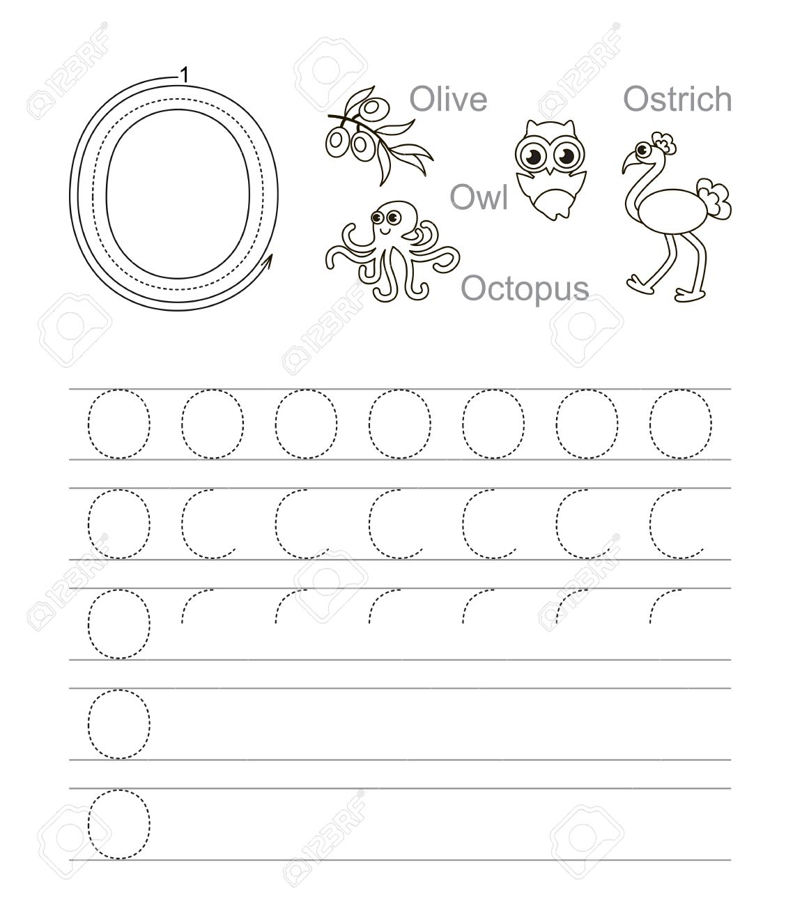 Vector Exercise Illustrated Alphabet. Learn Handwriting. Tracing.. with regard to Alphabet O Worksheets
