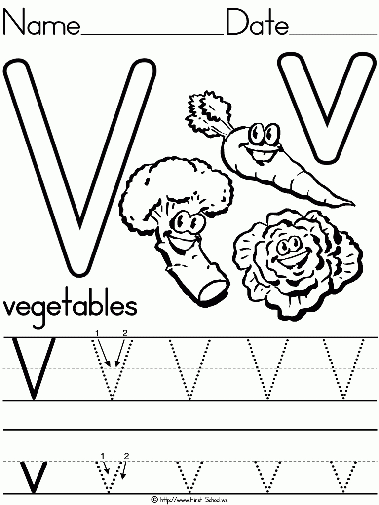 Vegetables Handwriting Practice Worksheet | Preschool intended for Letter V Worksheets Pre K