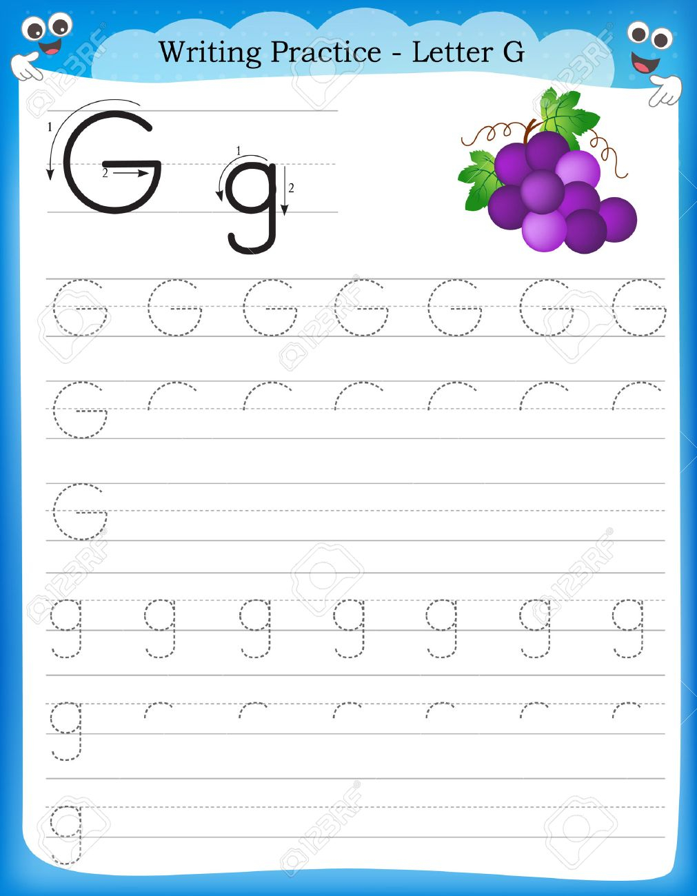 Writing Practice Letter G Printable Worksheet For Preschool.. in Letter G Worksheets For Kinder