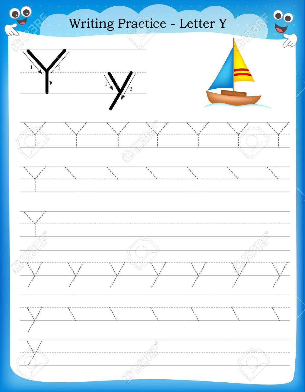 Writing Practice Letter Y Printable Worksheet With Clip Art.. pertaining to Letter Y Worksheets Free
