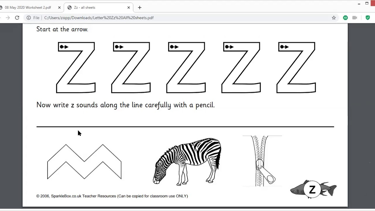 08 05 20 English Worksheets for Letter Z Worksheets Sparklebox