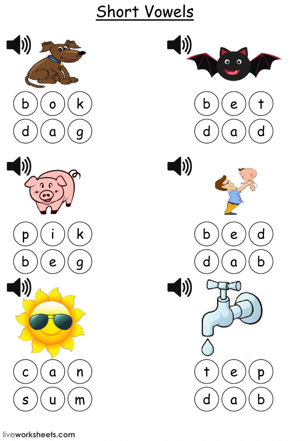 3 Letter Words Click On The Letters - Interactive Worksheet in 3 Letter Worksheets