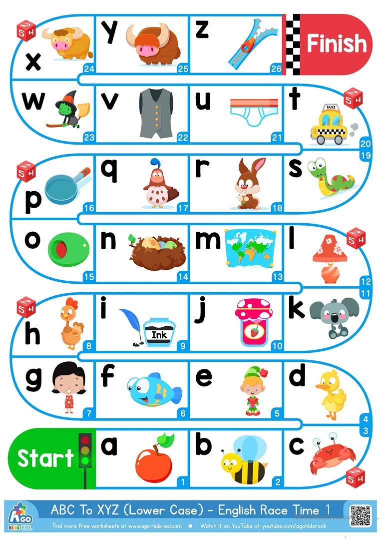 A-Z Lower Case Alphabet - Esl Board Game - English Esl for Alphabet Worksheets Pdf Esl