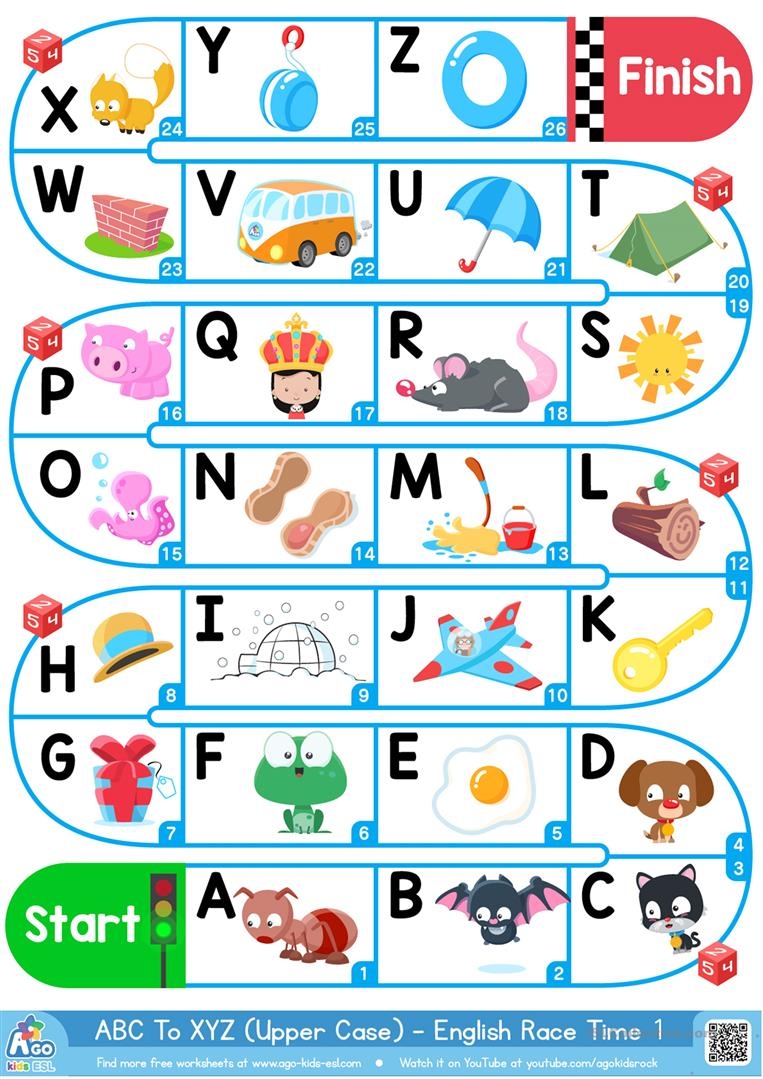 A-Z Upper Case Alphabet - Esl Board Game - English Esl regarding Alphabet Worksheets Pdf Esl