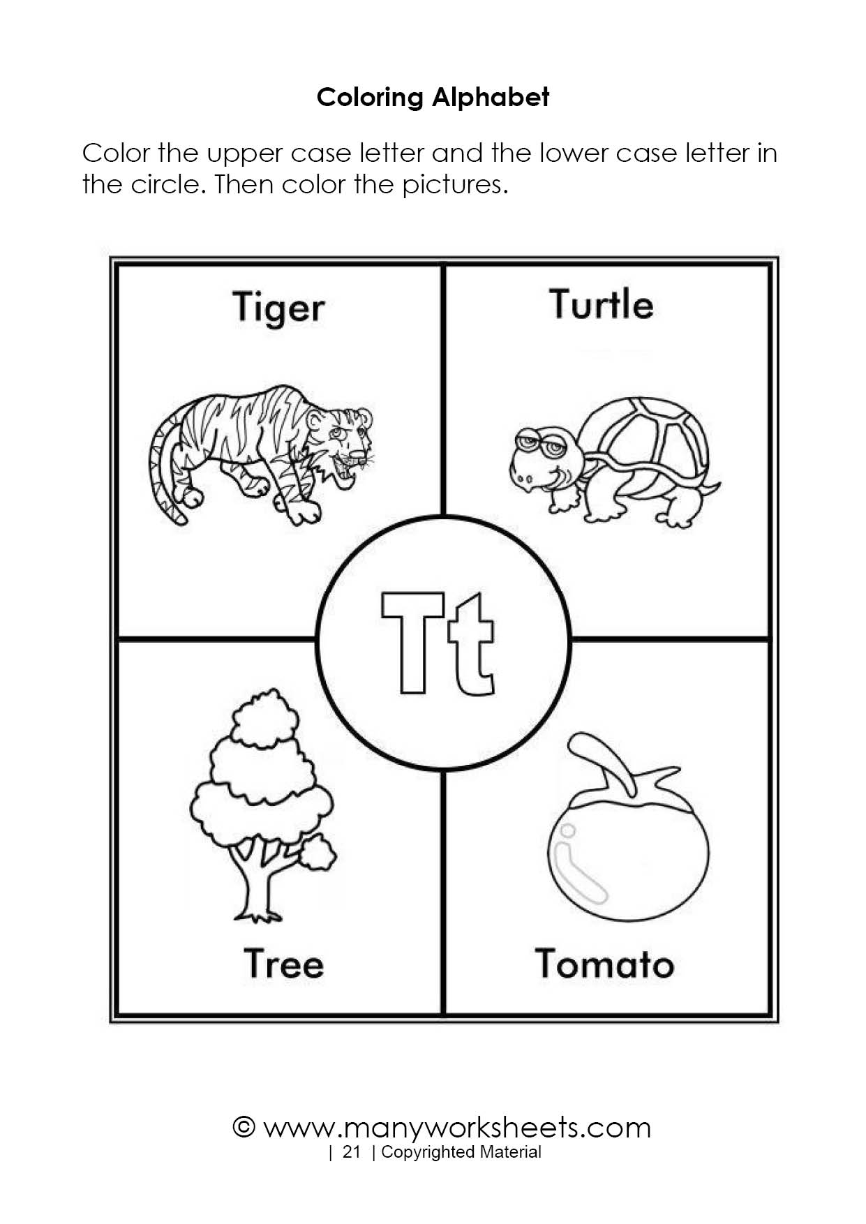 Alphabet Coloring Pages – Letter T in Alphabet Worksheets Coloring Pages