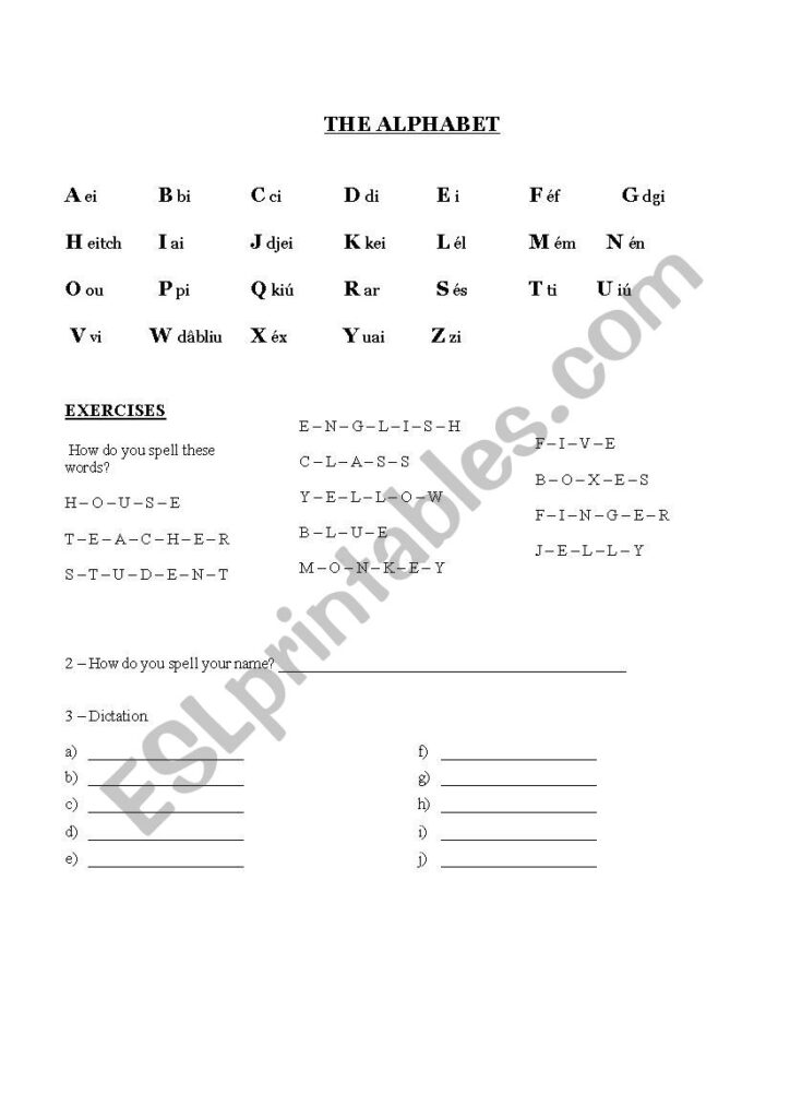 Alphabet Exercise   Esl Worksheetdaianeza Pertaining To Alphabet Exercise Worksheets