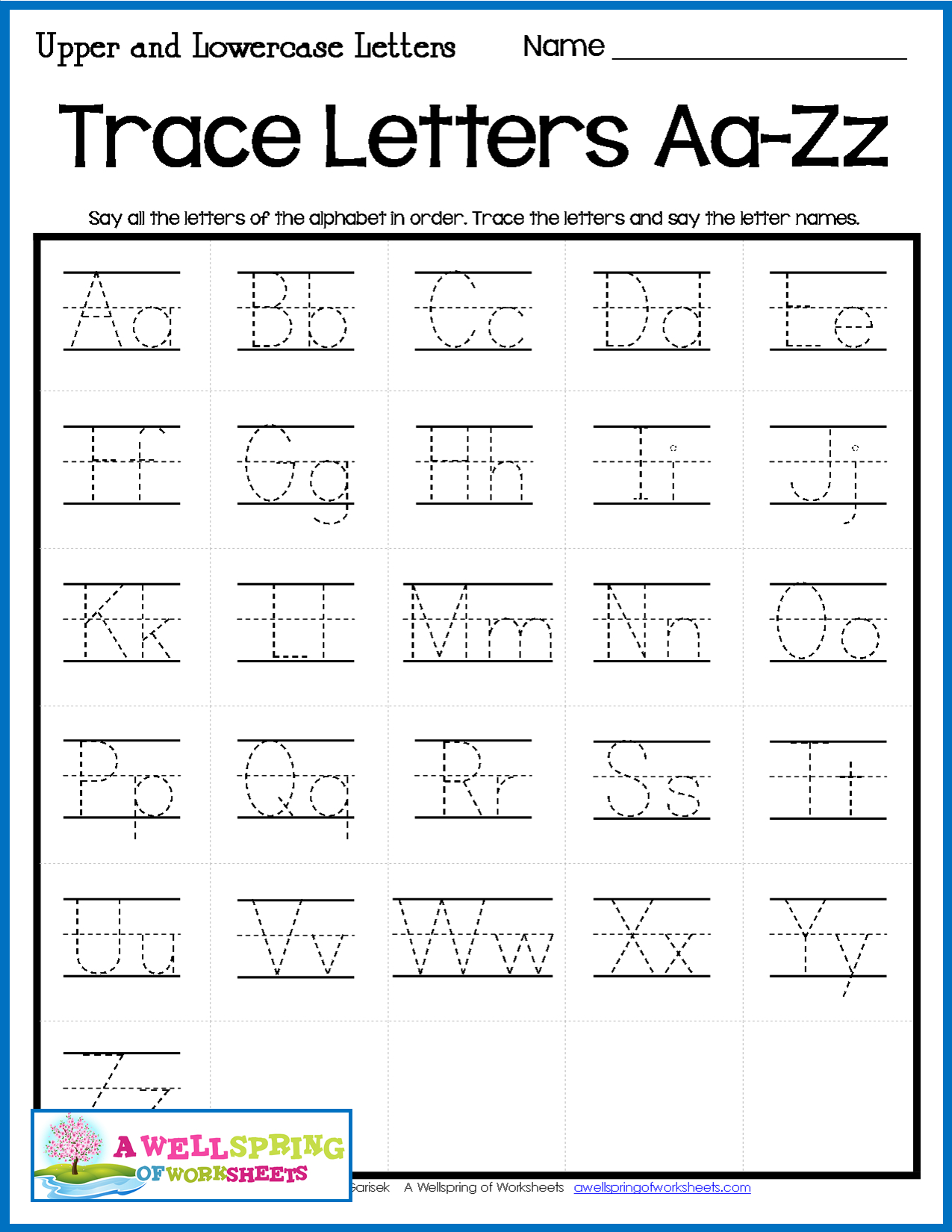 Alphabet Letter Tracing On Primary Writing Lines | Letter with Alphabet Tracing Chart