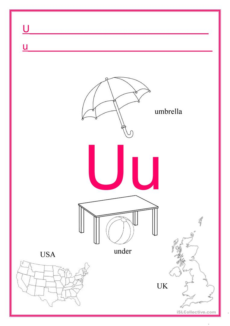 Alphabet Letter U - English Esl Worksheets For Distance for U Letter Worksheets