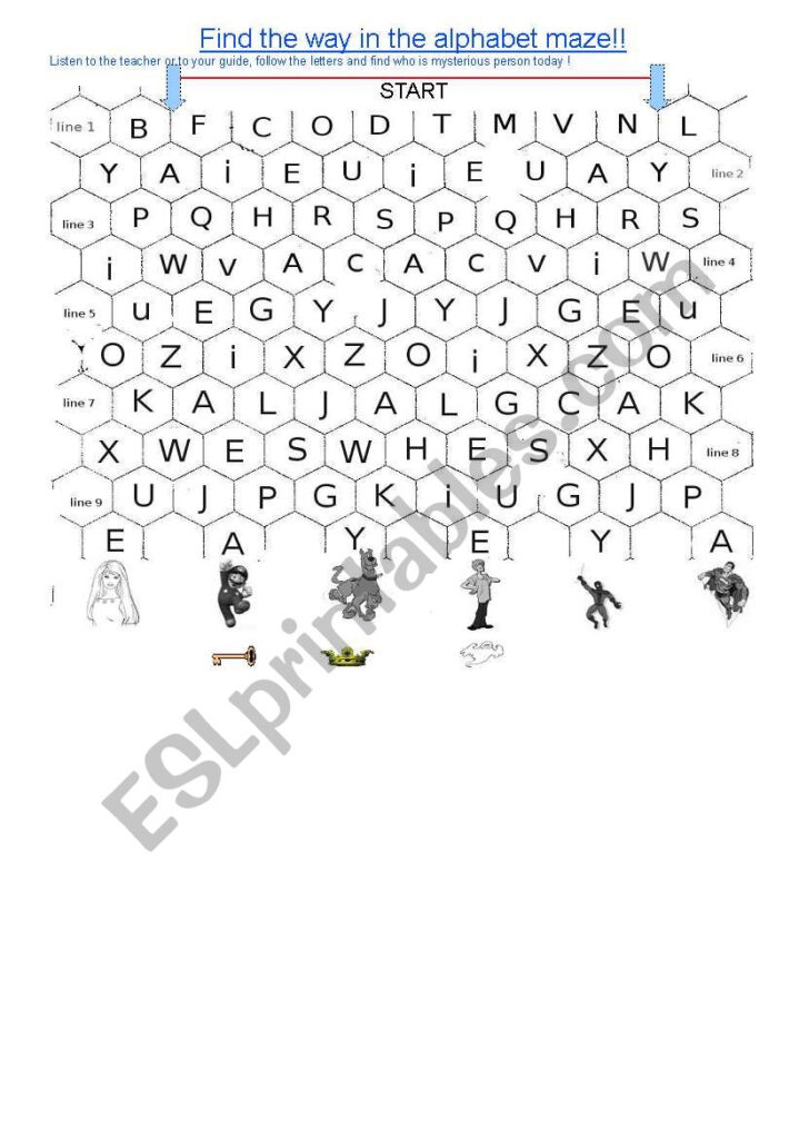 Alphabet Maze   Esl Worksheetchris1506 With Alphabet Worksheets Maze