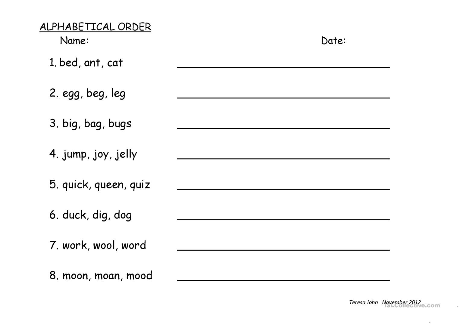 Alphabet Order - English Esl Worksheets For Distance with Alphabet Order Worksheets