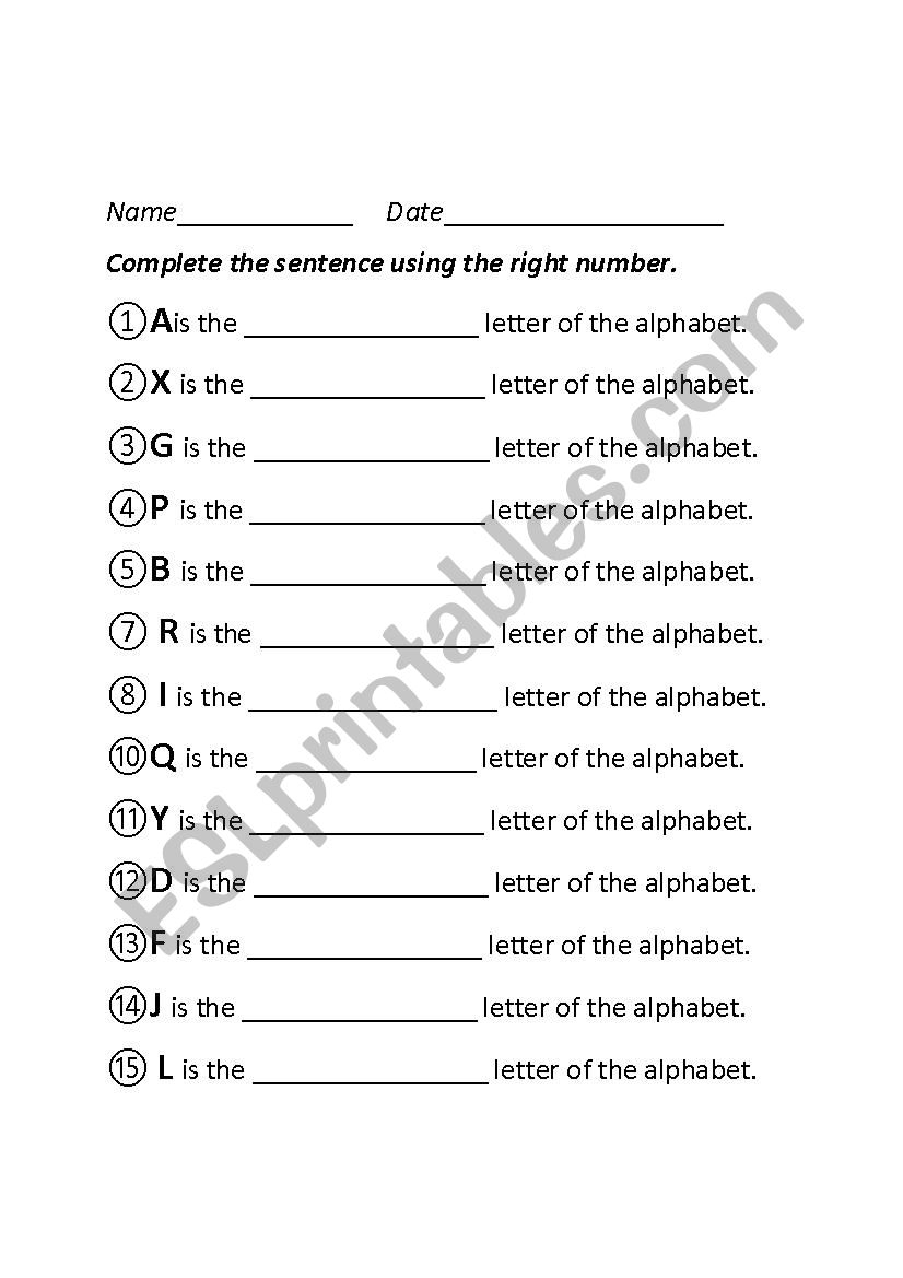 Alphabet Ordinal Numbers - Esl Worksheettruckyx intended for Alphabet Numbers Worksheets
