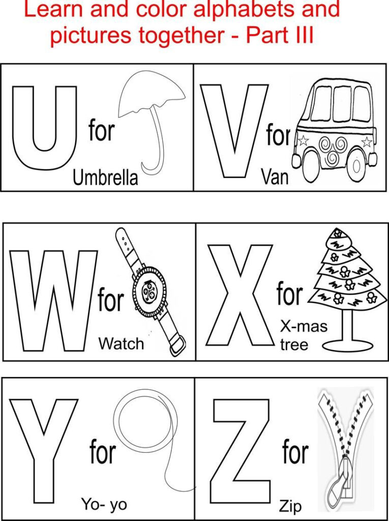 Alphabet Part Iii Coloring Printable Page For Kids With Regard To Alphabet Coloring Worksheets For Kindergarten