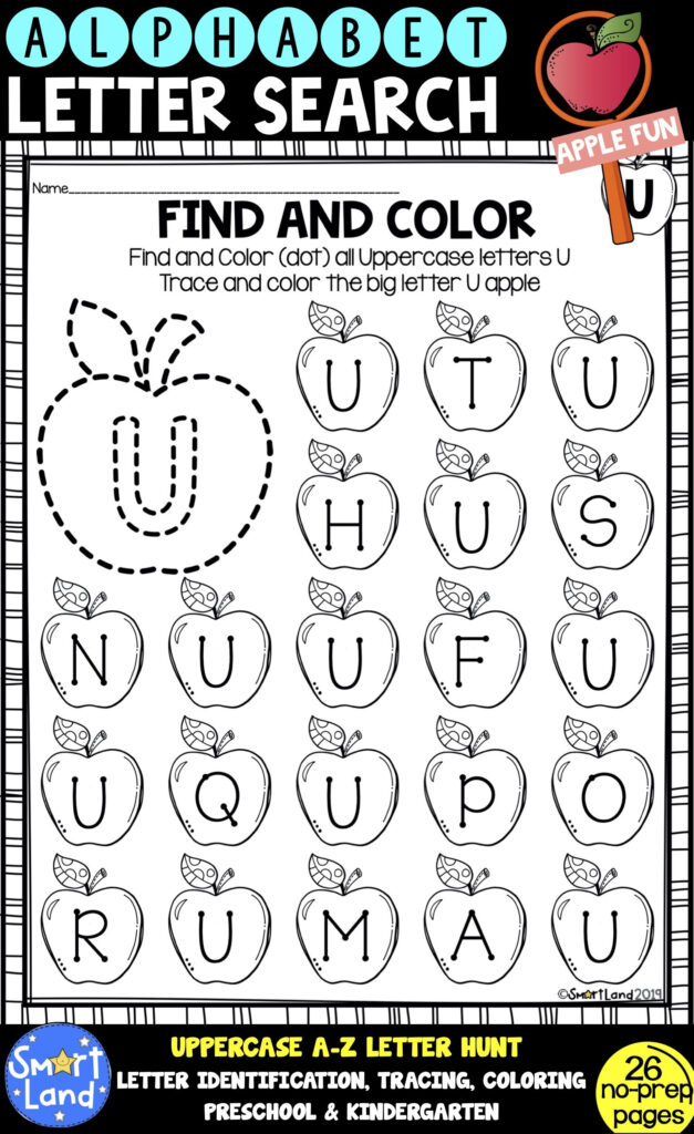 Alphabet Practice Letter Search Apples | Alphabet Practice Throughout Alphabet Review Worksheets