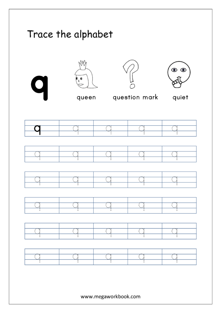 Alphabet Tracing In 4 Lines  Q (Small Letter Tracing Inside Alphabet Worksheets 4 Lines