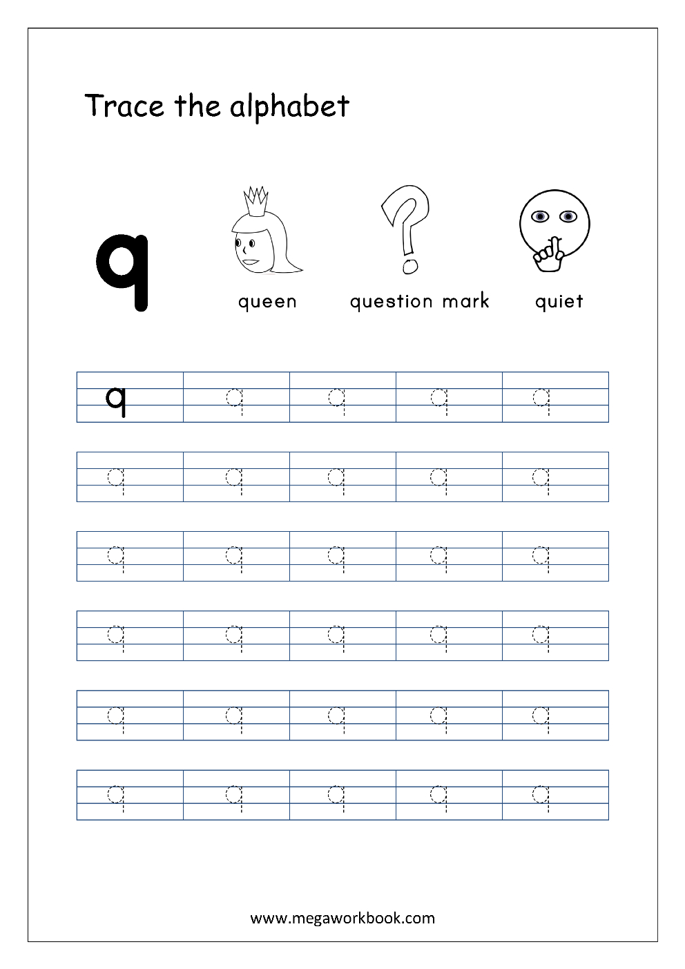 Alphabet Tracing In 4 Lines- Q (Small Letter Tracing inside Alphabet Worksheets 4 Lines
