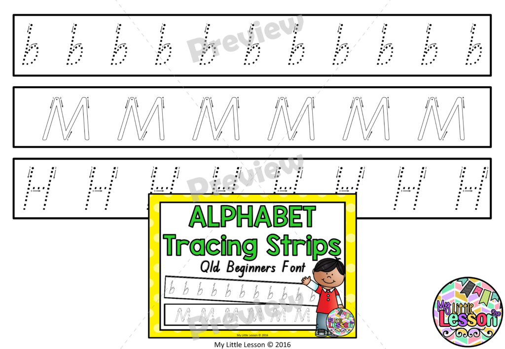 Alphabet Tracing Strips Qld Beginners Font In Alphabet Tracing Qld