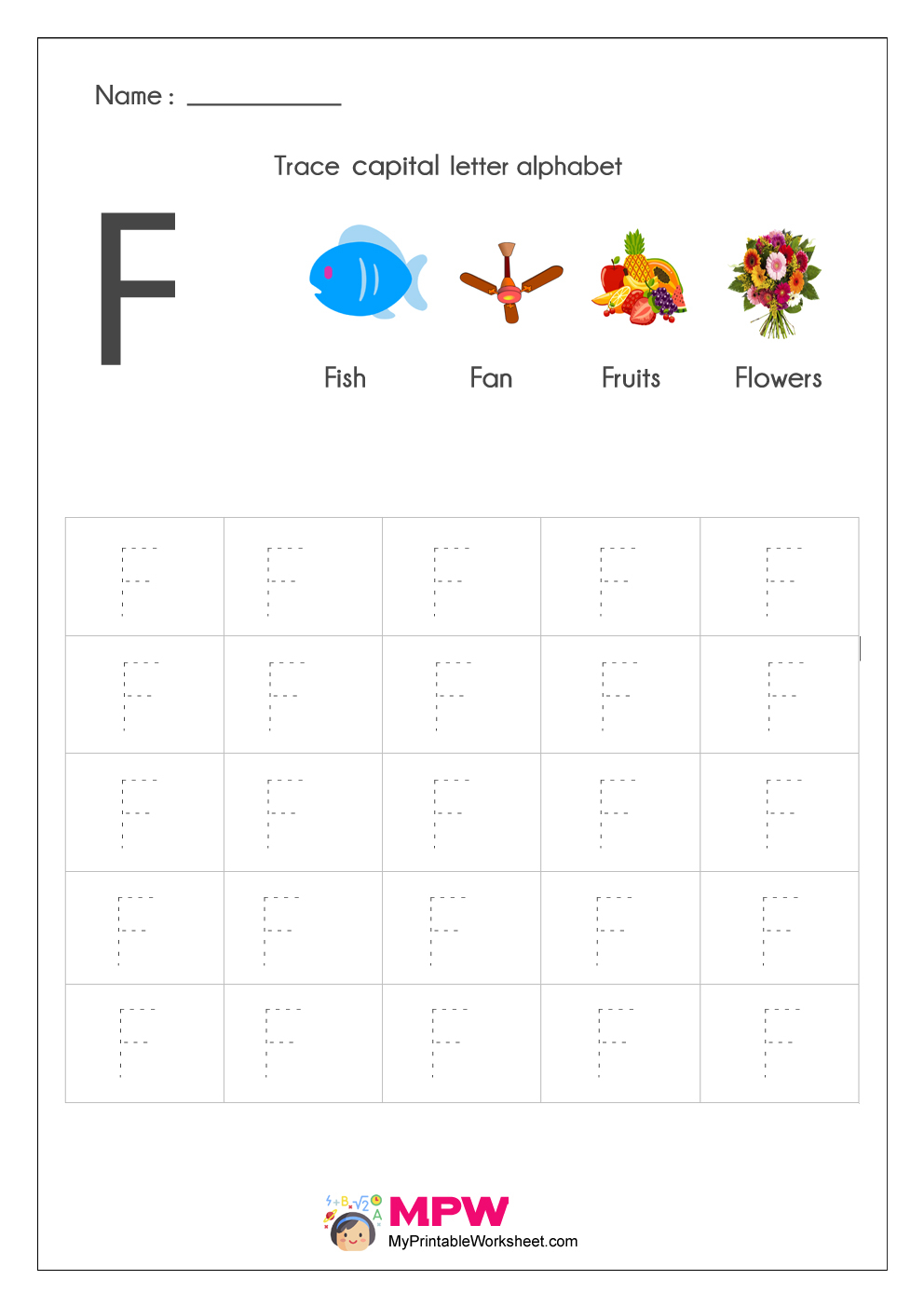 Alphabet Tracing Worksheets, Printable English Capital inside F Letter Tracing