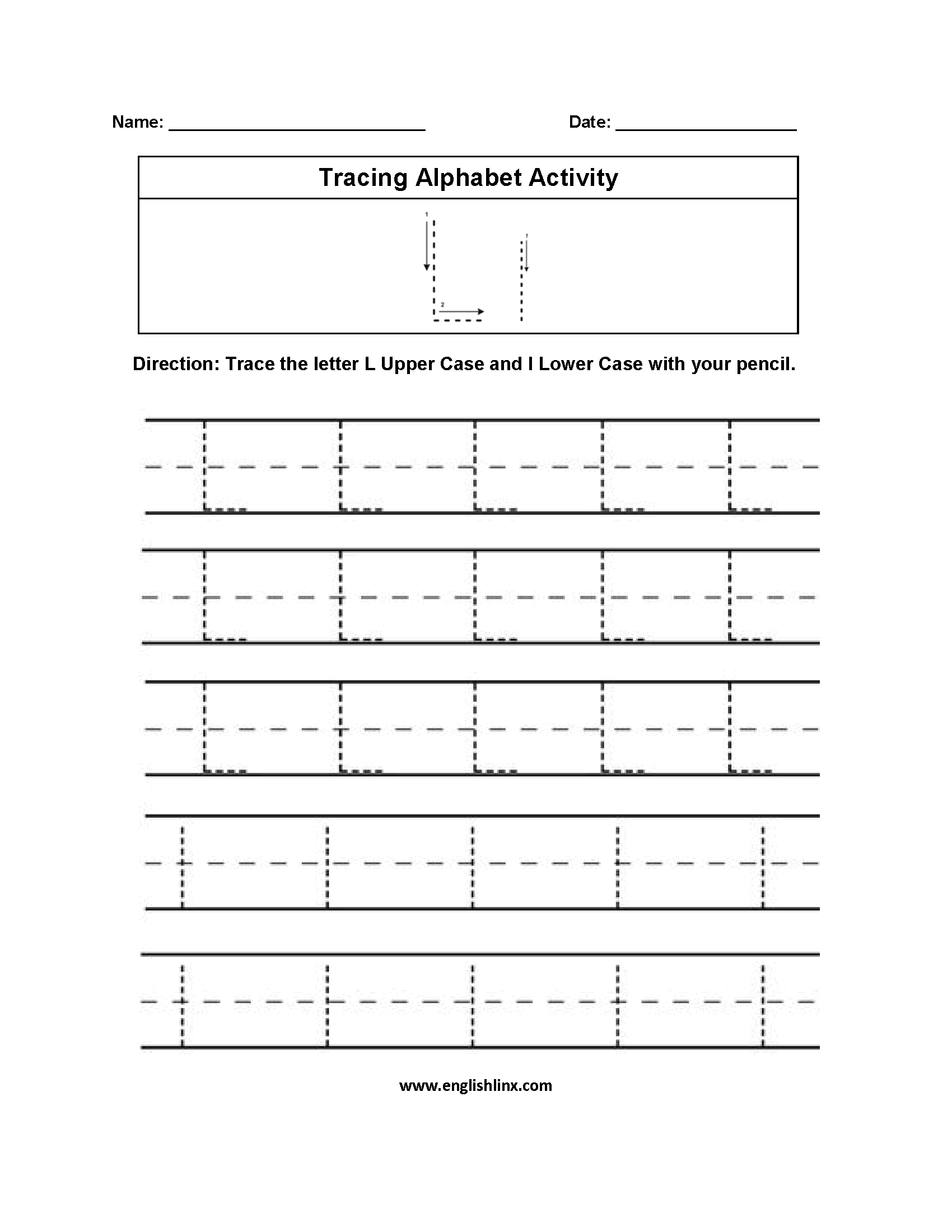 Alphabet Worksheets | Tracing Alphabet Worksheets for L Letter Tracing