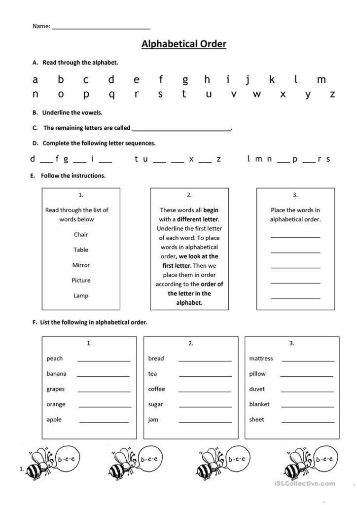 Alphabetical Order   English Esl Worksheets For Distance Throughout Alphabet Order Worksheets