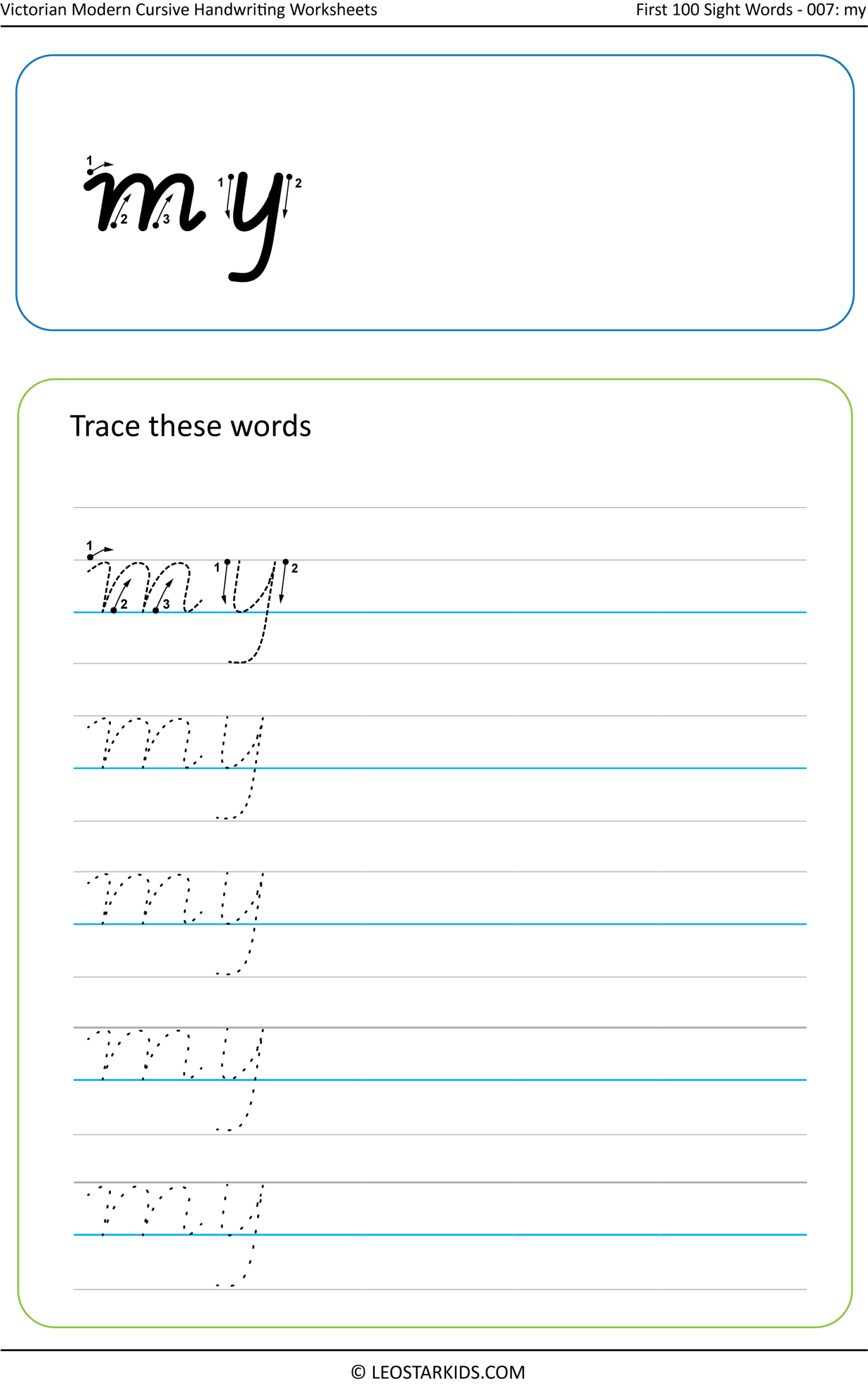 Australian Handwriting Worksheets – Victorian Modern Cursive with Victoria Name Tracing