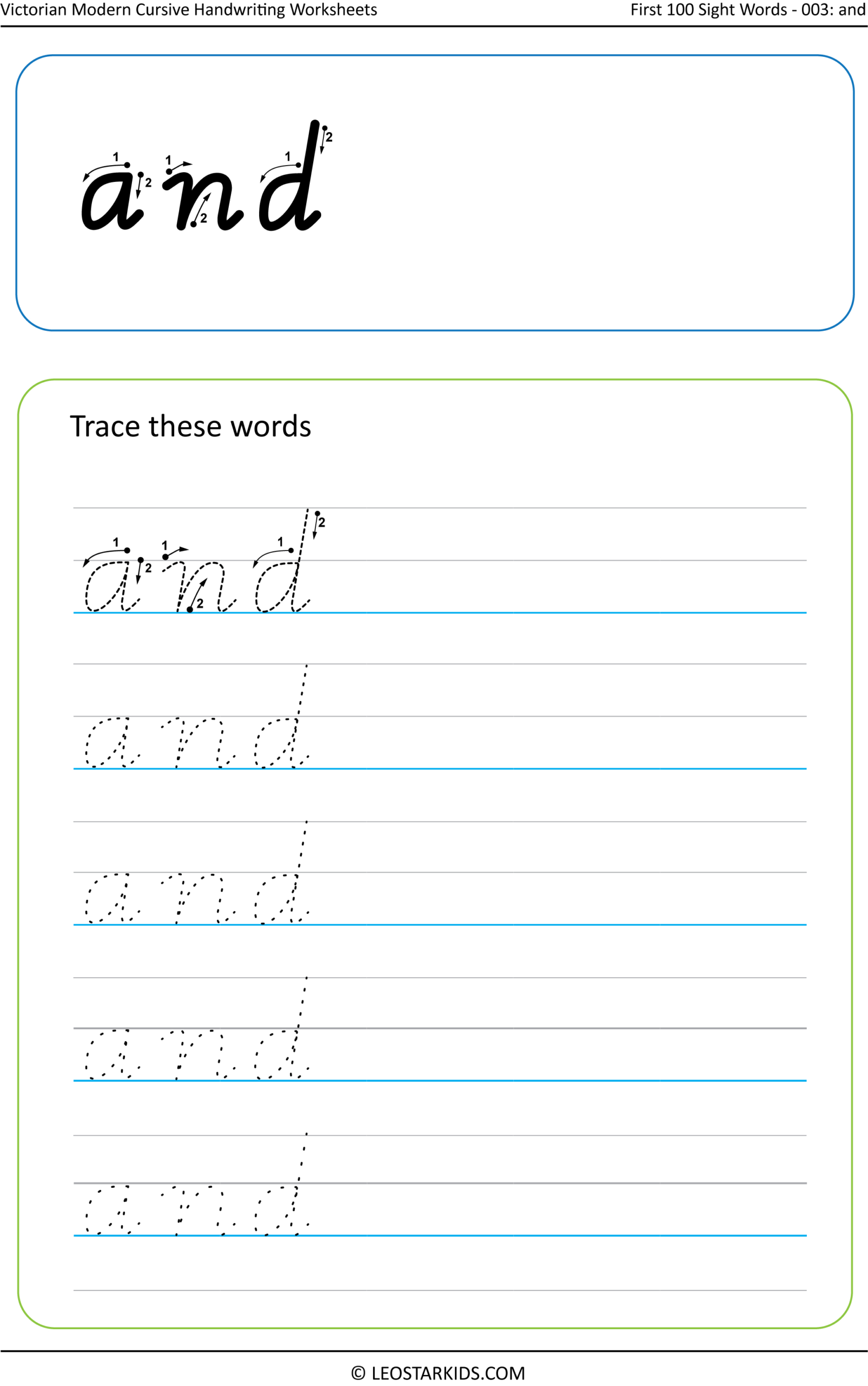 Australian Handwriting Worksheets – Victorian Modern Cursive with Victoria Name Tracing