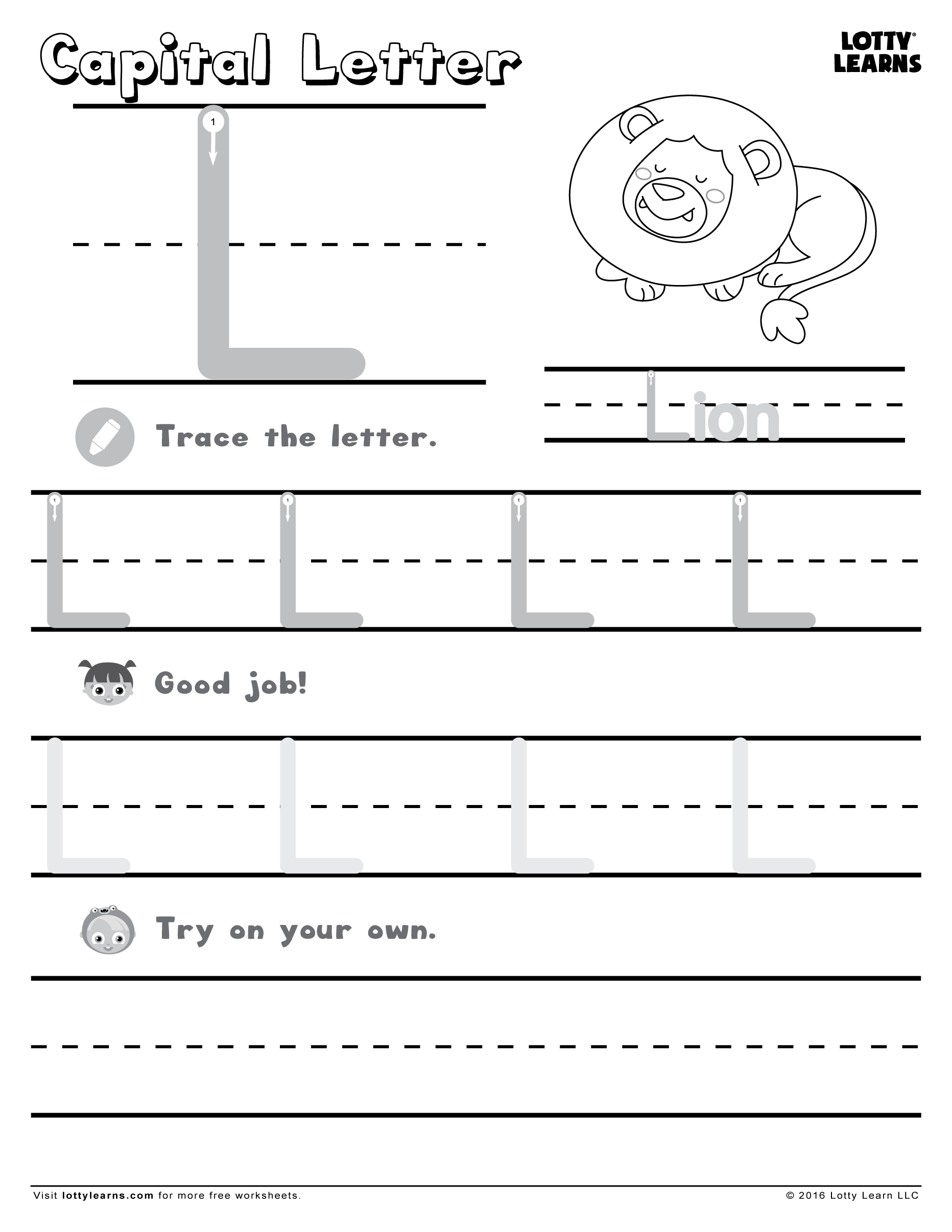 Capital Letter L | Lotty Learns for L Letter Tracing