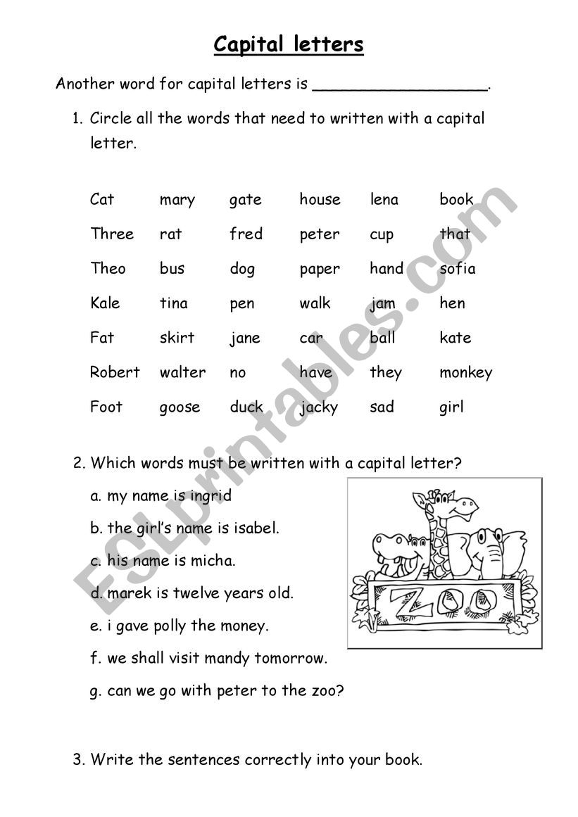 Capital Letters (Names) - Esl Worksheetmaus in Letter Name Worksheets