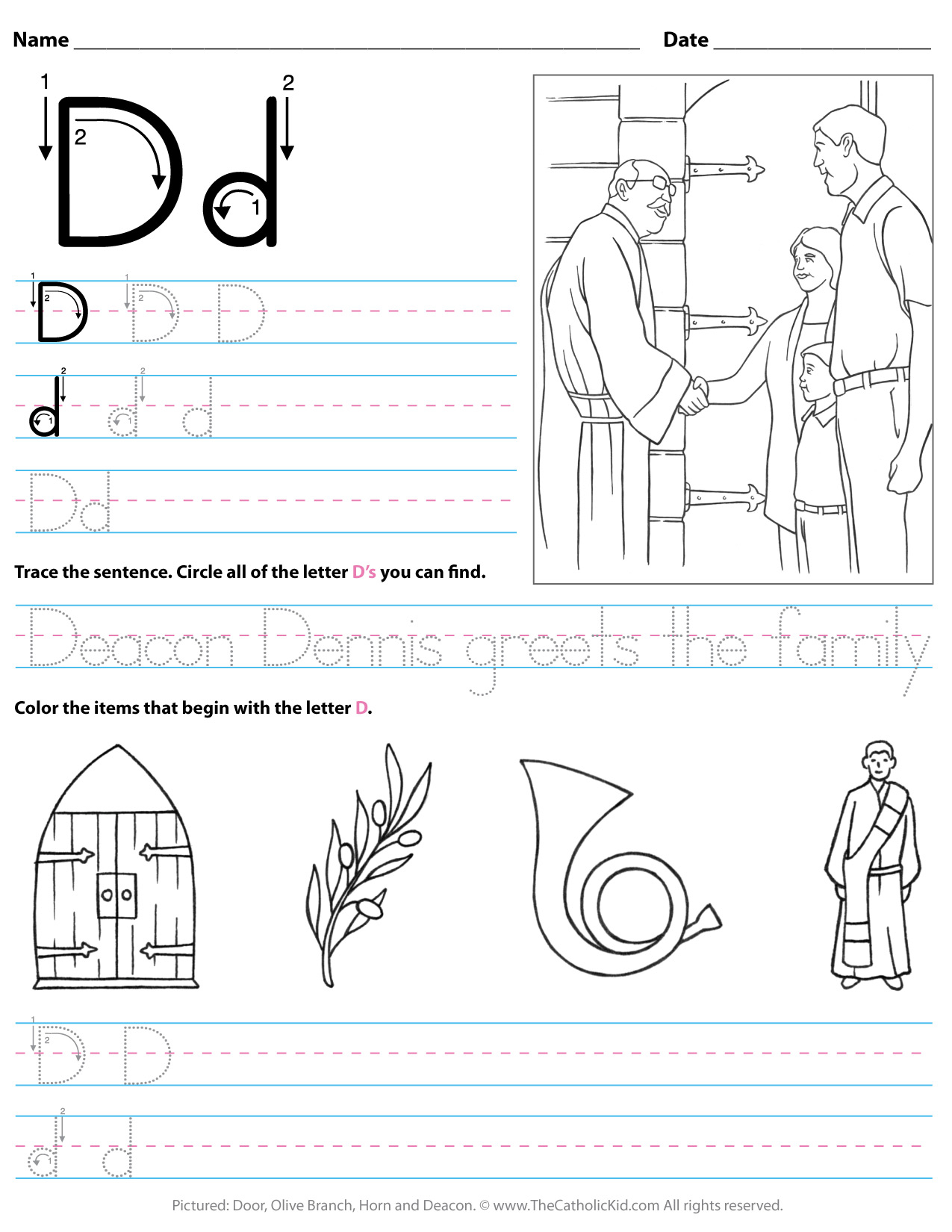 Catholic Alphabet Letter D Worksheet Preschool Kindergarten with regard to Letter D Worksheets For Kindergarten
