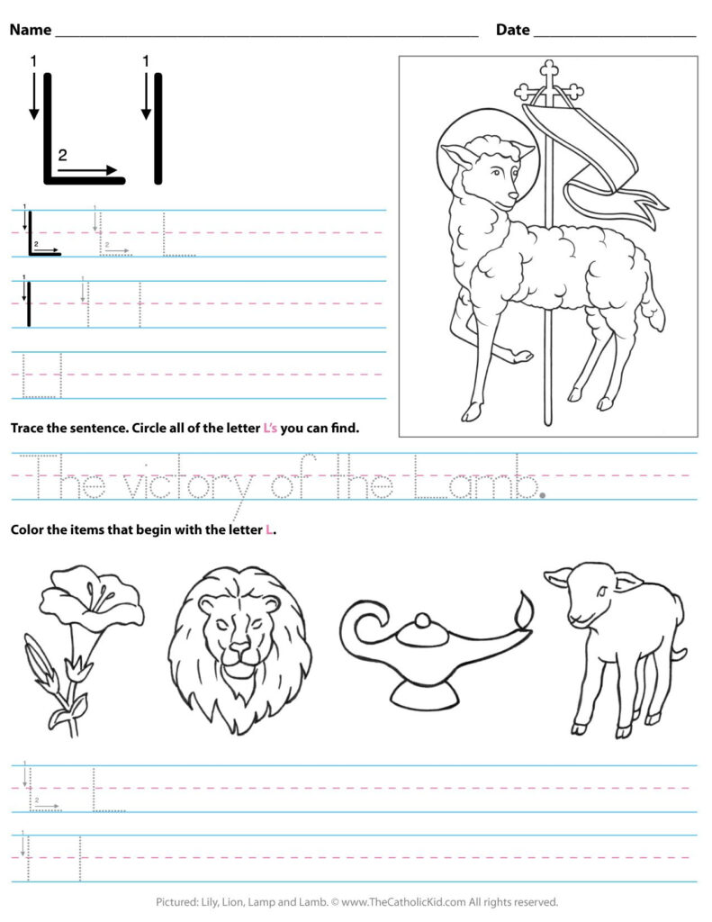 Catholic Alphabet Letter L Worksheet Preschool Kindergarten For Letter L Worksheets For Preschool